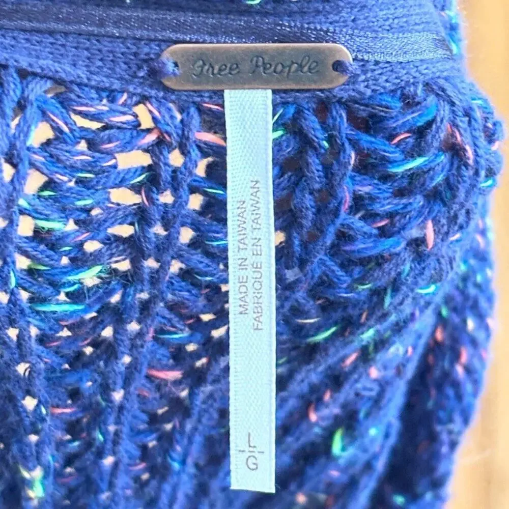 NEW FREE PEOPLE Neon Lights Pullover Sweater in Midnight Aura SZ L